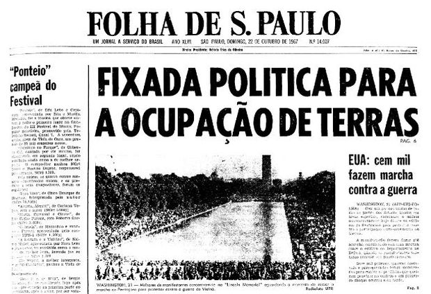 Primeira pgina da Folha de S.Paulo de 22 de outubro de 1967. (Foto: Folhapress)