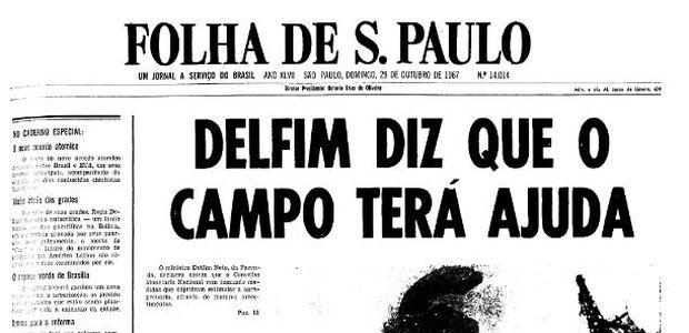 Primeira pgina da Folha de S.Paulo de 29 de outubro de 1967. (Foto: Folhapress)