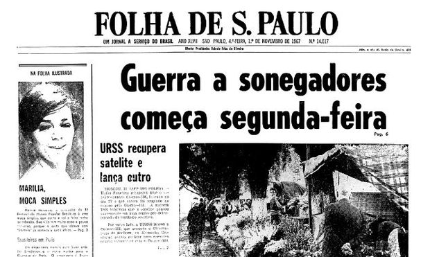 Primeira pgina da Folha de S.Paulo de 1 de novembro de 1967. (Foto: Folhapress)