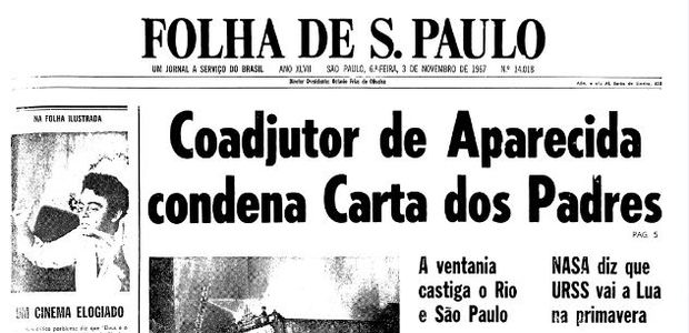 Primeira pgina da Folha de S.Paulo de 3 de novembro de 1967. (Foto: Folhapress)