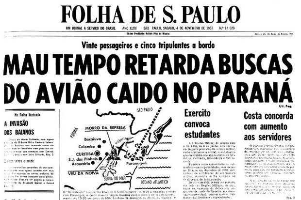 Primeira pgina da Folha de S.Paulo de 4 de novembro de 1967. (Foto: Folhapress)