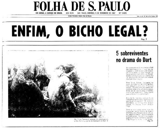 Primeira pgina da Folha de S.Paulo de 5 de novembro de 1967. (Foto: Folhapress)