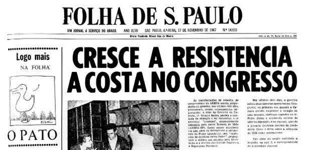 Primeira pgina da Folha de S.Paulo de 17 de novembro de 1967. (Foto: Folhapress)