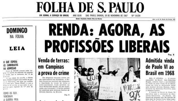 Primeira pgina da Folha de S.Paulo de 18 de novembro de 1967. (Foto: Folhapress)