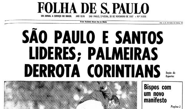 Primeira pgina da Folha de S.Paulo de 20 de novembro de 1967. (Foto: Folhapress)