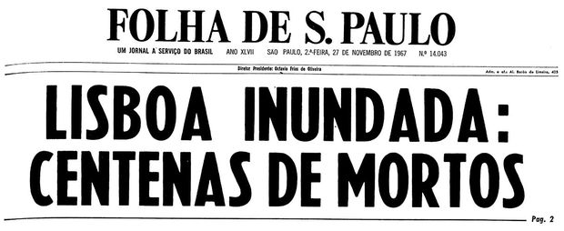 Primeira pgina da Folha de S.Paulo de 27 de novembro de 1967. (Foto: Folhapress)
