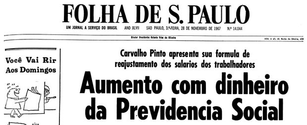 Primeira pgina da Folha de S.Paulo de 28 de novembro de 1967. (Foto: Folhapress)