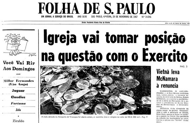 Primeira pgina da Folha de S.Paulo de 29 de novembro de 1967. (Foto: Folhapress)
