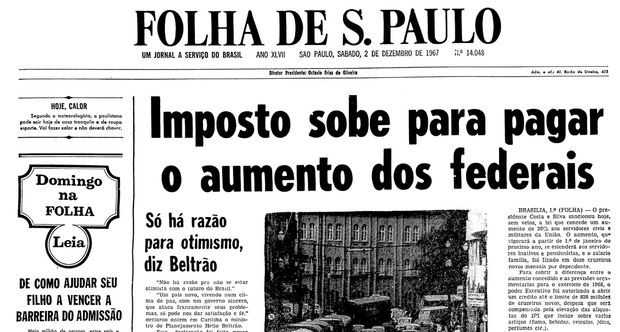 Primeira pgina da Folha de S.Paulo de 2 de dezembro de 1967. (Foto: Folhapress)