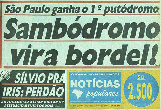 Manchete do jornal "Notcias Populares" publicada em 4 de dezembro de 1992