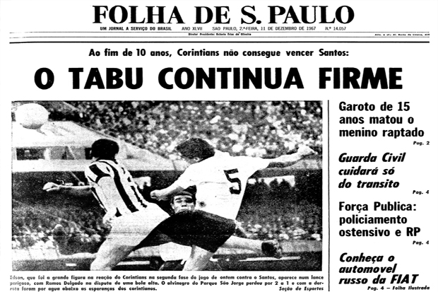 Primeira pgina da edio da Folha de S.Paulo de 11 de dezembro de 1967