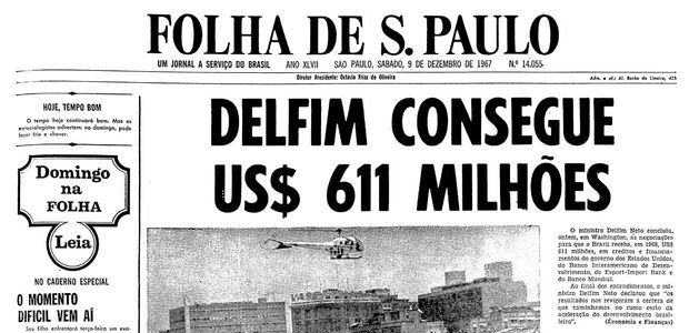 Primeira pgina da Folha de S.Paulo de 9 de dezembro de 1967. (Foto: Folhapress)