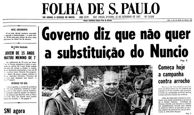 Primeira pgina da Folha de S.Paulo de 12 de dezembro de 1967. (Foto: Folhapress)