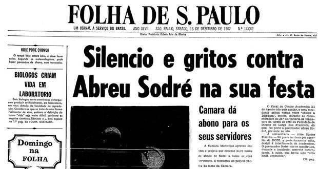 Primeira pgina da Folha de S.Paulo de 16 de dezembro de 1967. (Foto: Folhapress)