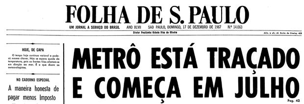 Primeira pgina da Folha de S.Paulo de 17 de dezembro de 1967. (Foto: Folhapress)