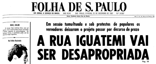 Primeira pgina da Folha de S.Paulo de 21 de dezembro de 1967. (Foto: Folhapress)