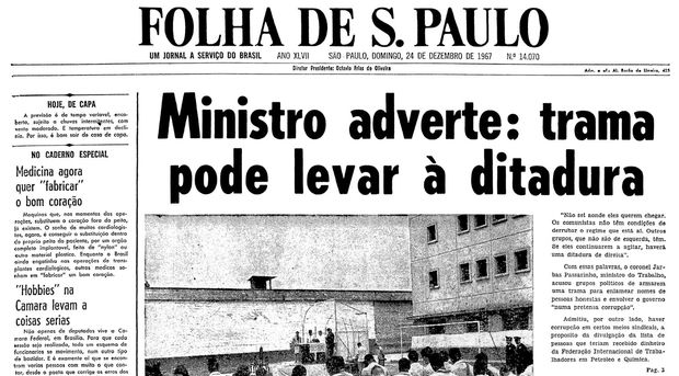 Primeira pgina da Folha de S.Paulo de 24 de dezembro de 1967. (Foto: Folhapress)