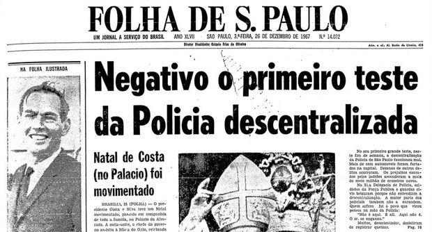 Primeira pgina da Folha de S.Paulo de 26 de dezembro de 1967. (Foto: Folhapress)