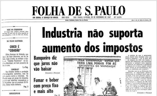 Primeira pgina da Folha de S.Paulo de 28 de dezembro de 1967. (Foto: Folhapress)