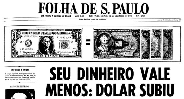 Primeira pgina da Folha de S.Paulo de 30 de dezembro de 1967. (Foto: Folhapress)