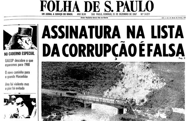 Primeira pgina de 31 de dezembro de 1967. (Foto: Folhapress)