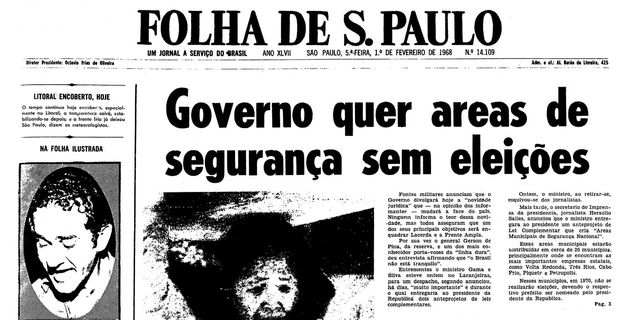 Primeira pgina da Folha de S.Paulo de 1 de fevereiro de 1968. (Foto: Folhapress)