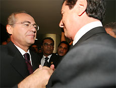 Renan Calheiros e Fernando Collor de Mello durante cerimnia de posse no Senado
