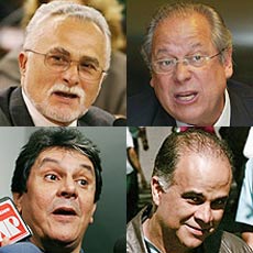 No sentido horário: José Genoino, José Dirceu, Roberto Jefferson e Marcos Valério, que são réus no processo do mensalão