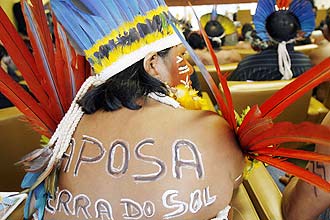 ndios de vrias etnias acompanham julgamento da demarcao de terra da reserva Raposa/Serra do Sol dentro do plenrio do STF
