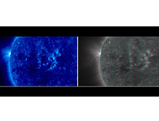 Composio mostra imagens em 2D (esq.) e em 3D do Sol; sondas orbitam em torno do astro