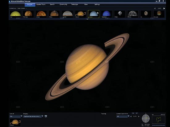Imagem de saturno obtida pelo WorldWide Telescope; programa faz visitas guiadas pelo espaço