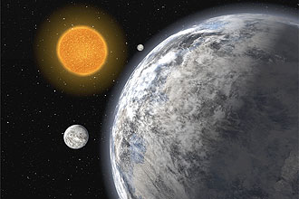 Concepção artísticas do grupo de planetas descobertos por uma equipe européia utilizando telescópio localizado no Chile