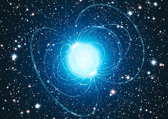 Impressão artística de estrela de nêutrons; cientistas encontraram uma estrela de nêutrons gerada pelo colapso de uma estrela pesando 40 sóis que não se converteu em buraco negro, como previa a teoria de evolução estelar