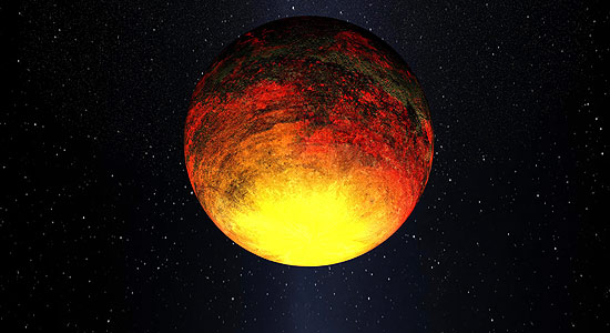 Ilustrao artstica do primeiro planeta rochoso encontrado pela Nasa fora do Sistema Solar, o Kepler-10b