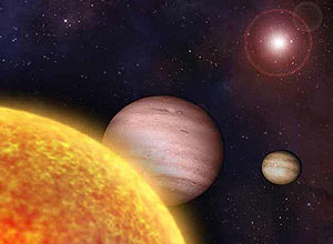 Desenho artstico de planetas que foram descobertos em 2008; astrnomos amadores ajudaram a localiz-los
