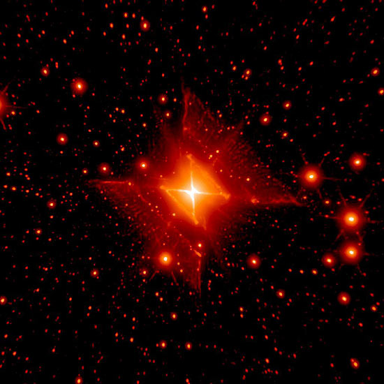 Nebulosa quadrada MWC 922 seria formada por gases expelidos de estrela ou conjunto de estrelas central