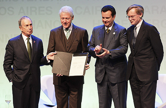Prefeito de NY, Michael Bloomberg, Bill Clinton, Gilberto Kassab e presidente do Banco Mundial, Robert Zoellick