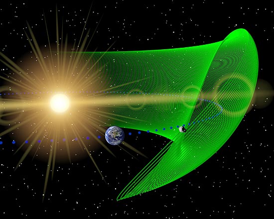 Ilustração mostra em azul a órbita da Terra, o asteroide 2010 TK7 é o ponto cinza e em verde, a sua órbita