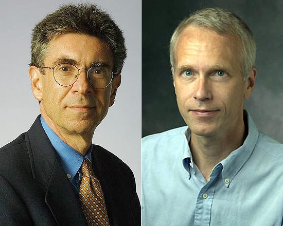 Os americanos Robert Lefkowitz ( esq.) e Brian Kobilka receberam hoje Nobel de fsica