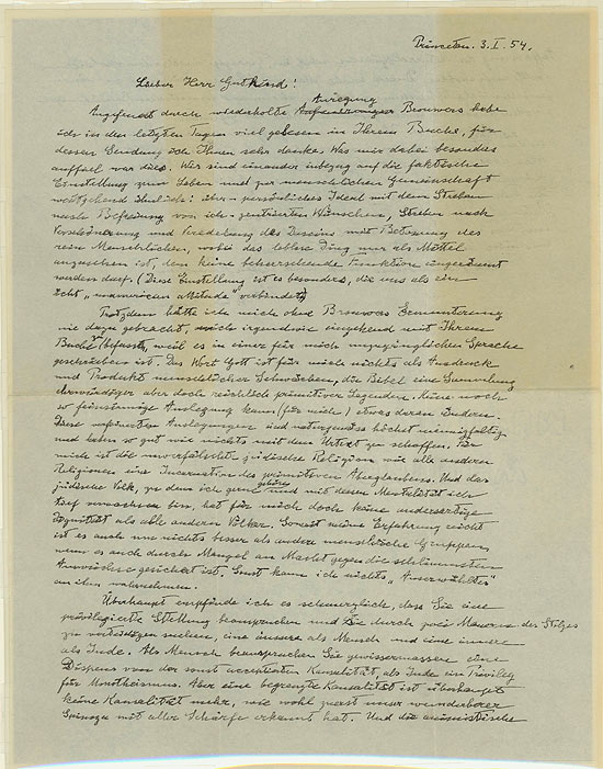 Reprodução da carta de Einstein, escrita em alemão