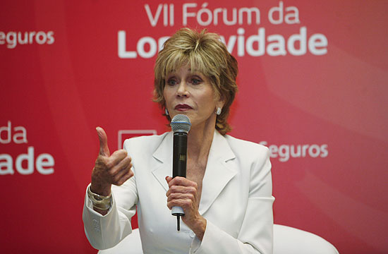 A atriz Jane Fonda no Frum de Longevidade em So Paulo