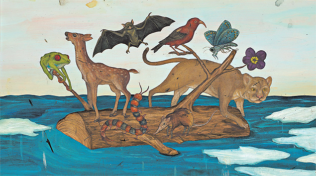 Ilustração de uma "Arca de Noé" para o Antropoceno, período em que a sexta extinção em massa do planeta pode ocorrer