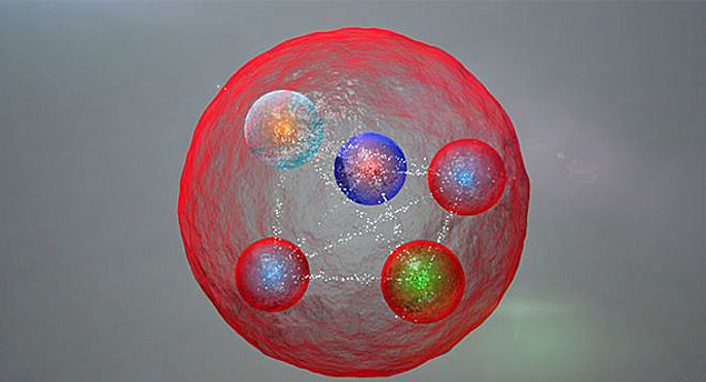 Ilustrao de uma configurao possvel de quarks em uma partcula pentaquark