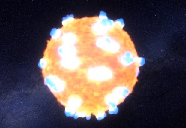 Momento em que a estrela supervermelha gigante explode, registrado pelo telescpio Kepler