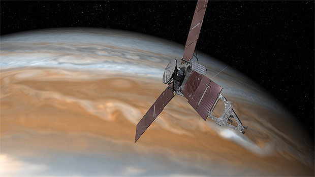 Perspectiva da sona Juno passando por Jpiter 