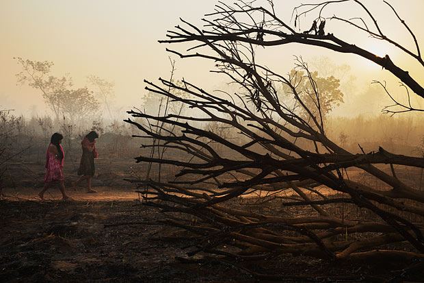 CLIQUE PARA VER GALERIA: Entorno da aldeia Yawalapiti cercado pela fumaa das queimadas