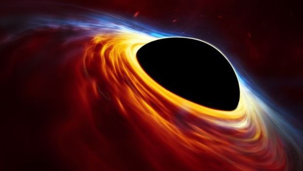 Nessa representao, buraco negro  cercado pelos destroos da estrela