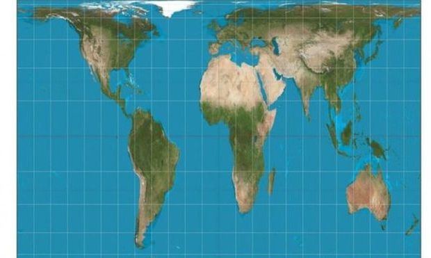 A projeo de Gall-Peters mostra proporo mais real dos continentes