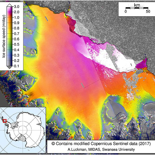 Imagens de radar mostram iminente descolamento de gigantesco iceberg