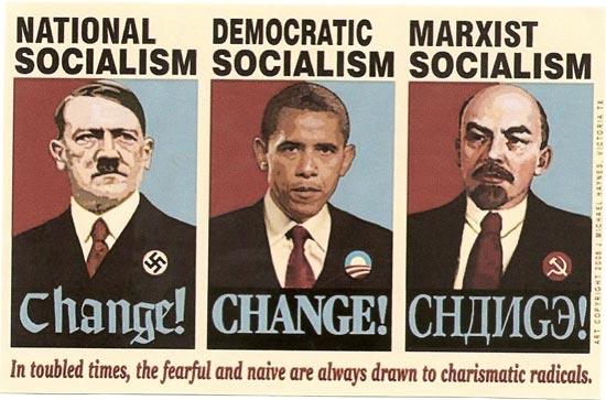 Cartaz contra o plano de Barack Obama para a sade compara o presidente norte-americano ao nazista Hitler e ao comunista Lenin